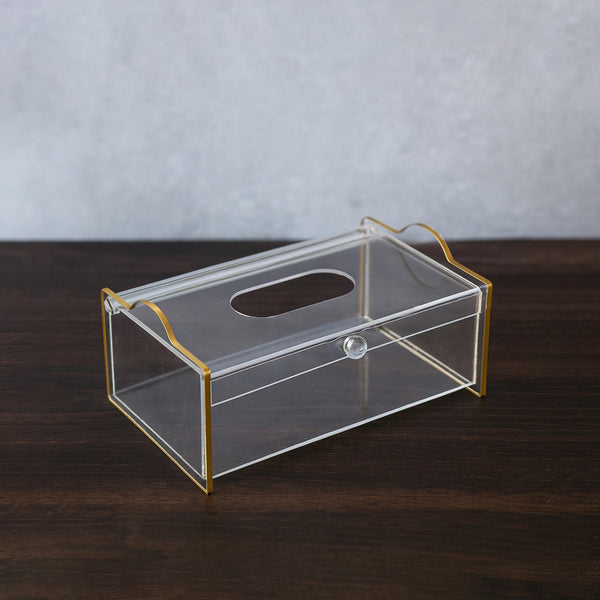 HO-783-TG Acrylic Tissue Box – Clear Transparent Design with Gold Trim