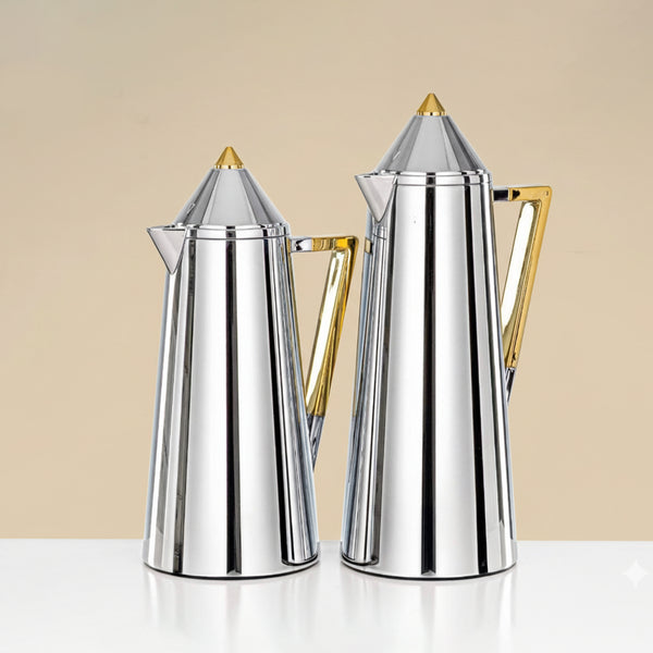 FG818 Vacuum Flask – 2-Piece Set – 1 L & 0.7 L – Silver with Gold Accents