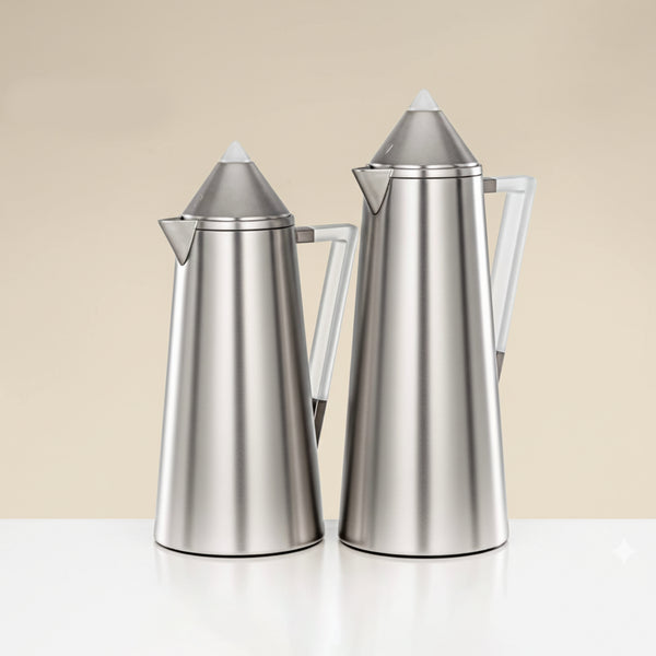 FG818 Vacuum Flask – 2-Piece Set – 1 L & 0.7 L – Matt Nickel with Frosted Accents