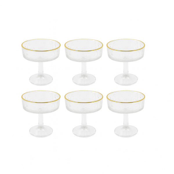 MC202-B Glass Goblet Set – 6 Pieces – Elegant Clear Design with Gold Rim