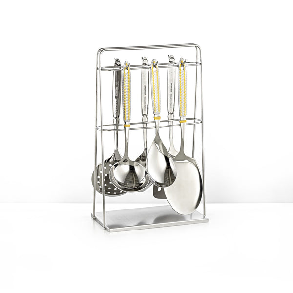 CUT0010472 7-Piece Stainless Steel Kitchen Tool Set with Stand – Gold and Silver
