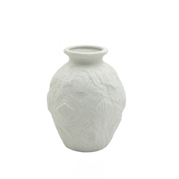 99600-18 Ceramic Vase – 18cm (H) – White Textured Round Design