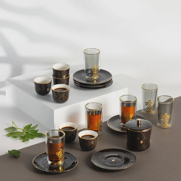 ET2944 Naqsh Tea & Cawa Cup 19-Piece Set – Black & Gold