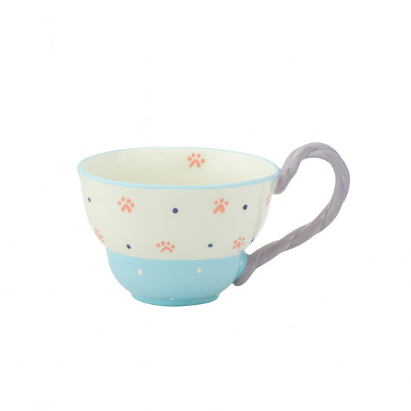1518-10 Ceramic Mug – White & Blue with Grey Twisted Handle