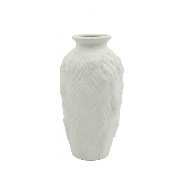 99600-17 Ceramic Vase – 25cm (H) – White Textured Tall Round Design