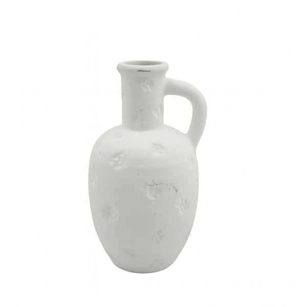 99600-03 Ceramic Vase – 25cm (H) – White Matte Jug Design with Embossed Texture