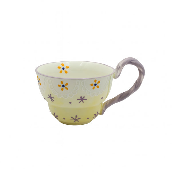 1518-07 Ceramic Mug – Yellow Floral Design with Grey Twisted Handle