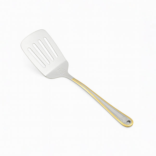 CUT0010400 Stainless Steel Slotted Turner – Small – Silver with Gold Accent Handle