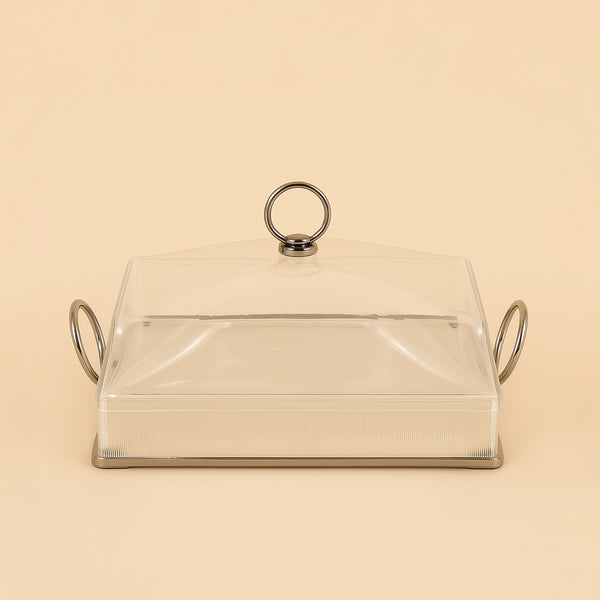 Acrylic Serving Tray with Handle – 27 cm (W) x 27 cm (L) – Black Finish- CD-7530