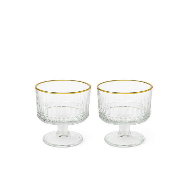 Elysia Ice Cream Cup Set – 2 Piece – 98 mm Height – Clear Glass with Golden Rim – 51749