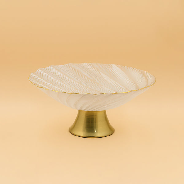 SJ529 – Glass Fruit Bowl with Gold Rim and Pedestal Base – 33cm (D)