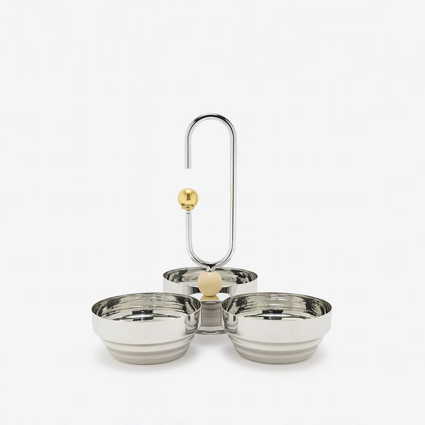 HY783 Candy Bowl Set – 3-Piece with Central Handle – Silver Finish