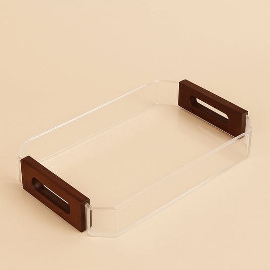 Acrylic Serving Tray with Wooden Handles – 46 cm (W) x 33 cm (L) – CD-7514