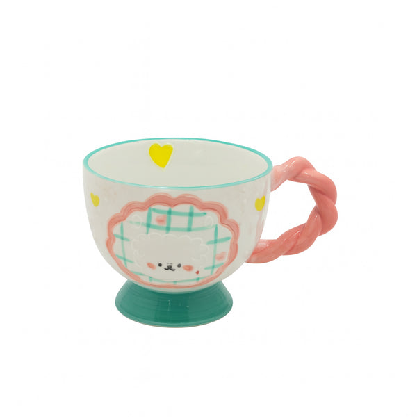 1515-12 Ceramic Mug – Sheep Design with Braided Pink Handle