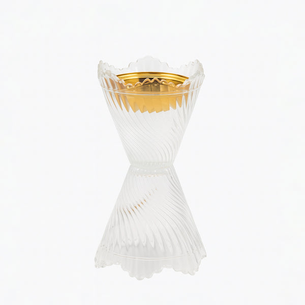 F-36387-P – Glass Incense Burner – 17cm (H) – Twisted Clear Design with Gold Bowl