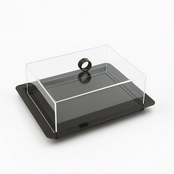 VK1001B – Acrylic Serving Tray with Lid  Black – 27cm (L) x 38cm (W) x 10cm (H)