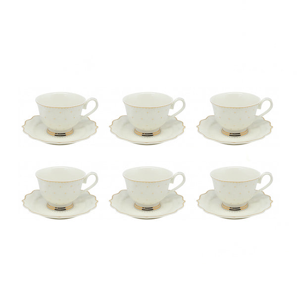GP-77 Milk Cup & Saucer Set – 12-Piece – Elegant White with Gold Accents