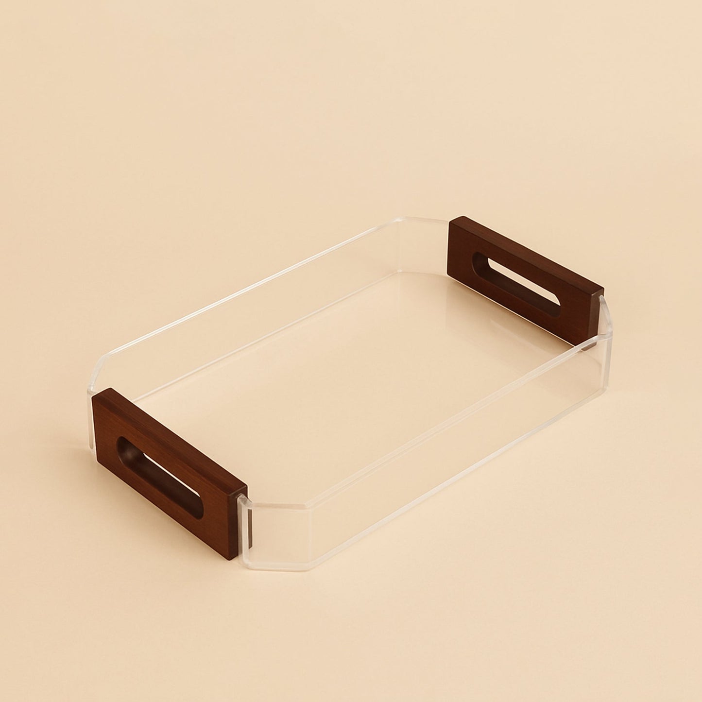 Acrylic Serving Tray with Wooden Handles – 40 cm (W) x 27 cm (L) – CD-7515