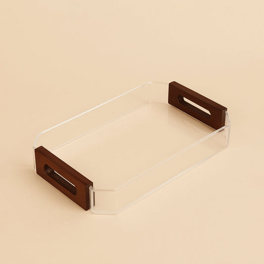 Acrylic Serving Tray with Wooden Handles – 40 cm (W) x 27 cm (L) – CD-7515