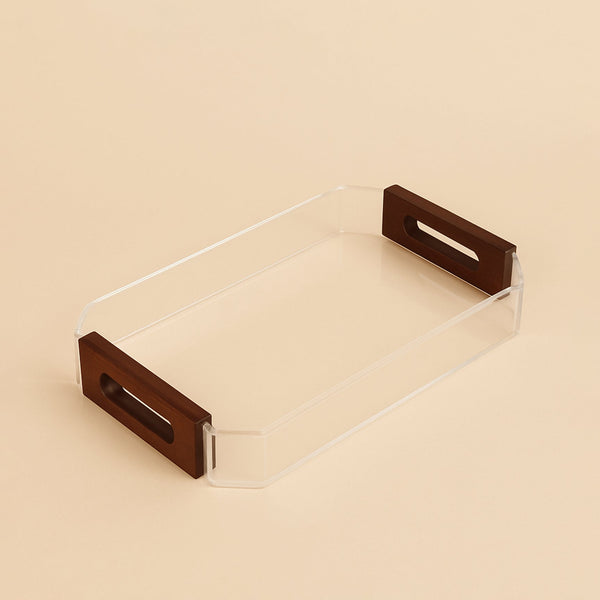 Acrylic Serving Tray with Wooden Handles – 40 cm (W) x 27 cm (L) – CD-7515