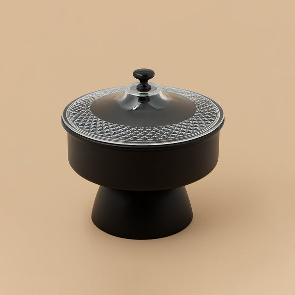 25236-19 – Fruit Tray with Lid – 18cm (D) x 15cm (H) – Black Pedestal Base with Glass Cover
