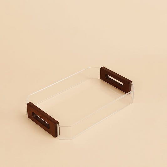 Acrylic Serving Tray with Wooden Handles – 34 cm (W) x 23 cm (L) – CD-7516