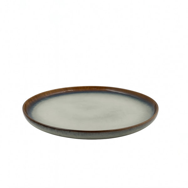 99586-01 – Ceramic Plate 10 Inches – Beige Grey with Earth-Toned Drip Rim