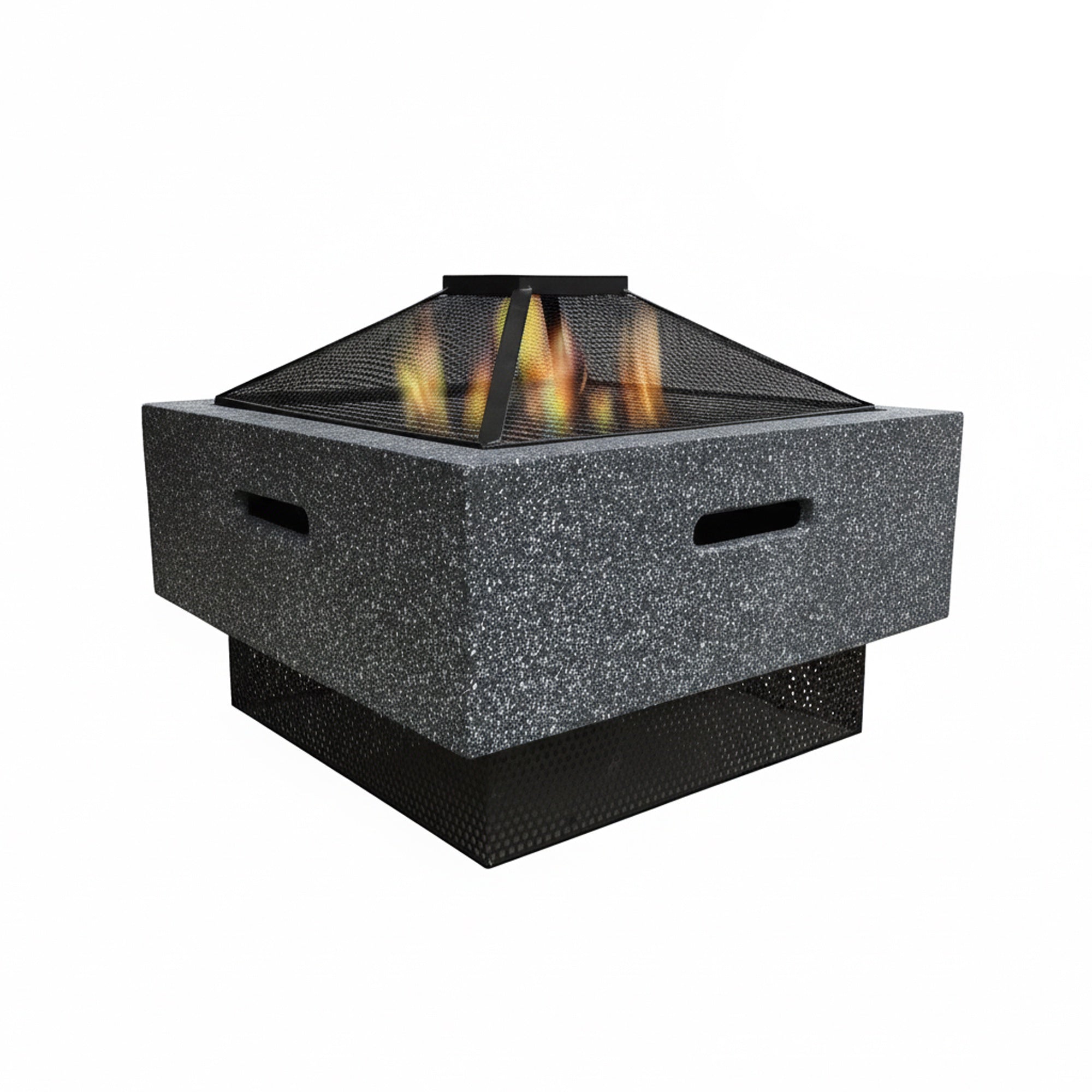 R19S0625039A شواية خارجية VIP مع حفرة نار - 52.5 × 52.5 × 41 سم - تصميم مربع على شكل حجر