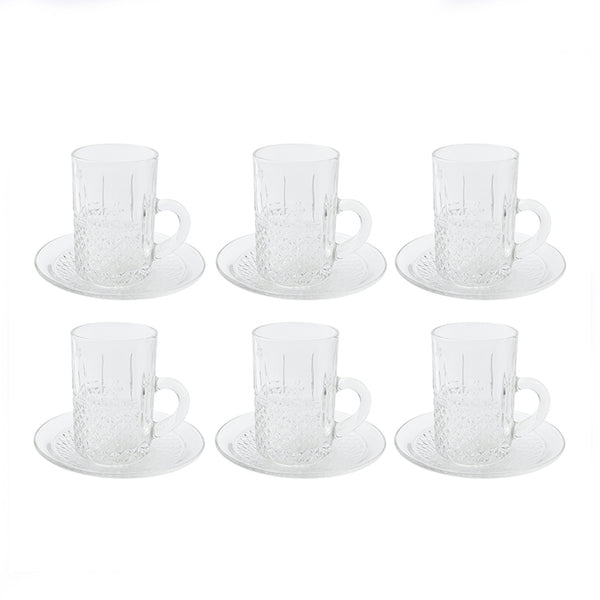 5340130 SOLI43 Istekana Cup & Saucer – 12-Piece – Diamond-Cut Crystal-Style Set