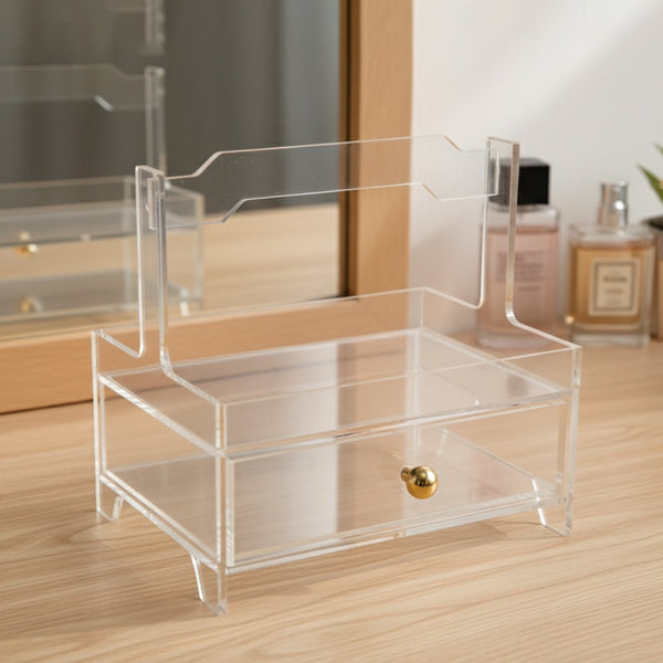 AT-31078 Acrylic Tray – Clear Organizer with Drawer and Handle Design