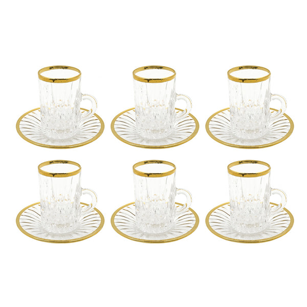 5340319 Tea Cup & Saucer – 12-Piece – Vertical-Cut Crystal-Style with Gold Rim