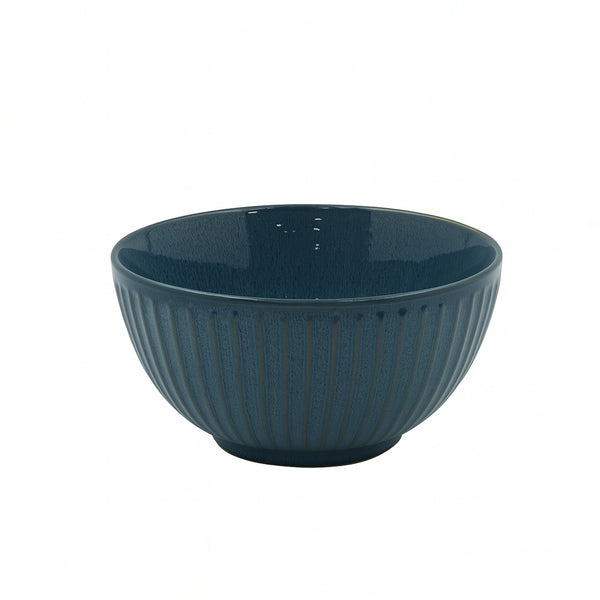 99583-08 – Ceramic Bowl – 9 Inches – Blue with Ribbed Texture and Glossy Finish