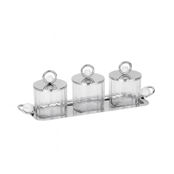 SBTC304 Rectangle Tray with 3 Glass Storage Jars – Silver Lid