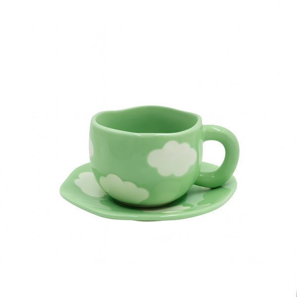 1511-08 Ceramic Mug & Saucer – 300ml – Green Cloud Design