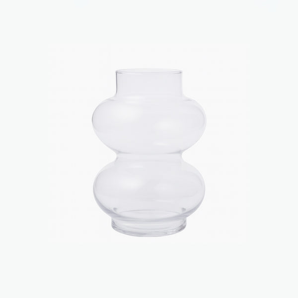 HUD25515 Glass Flower Vase – 20cm (H) – Clear Double-Bulge Design