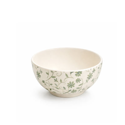 87G-005D-B Ceramic Bowl 14.1 Cm White Gloss Interior With Green Floral Pattern Exterior – Siddiq Gifts Mussafah Abu Dhabi