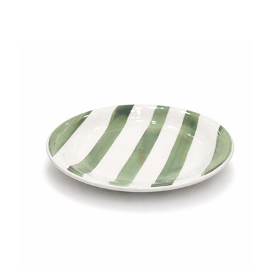 87G-009F-S Ceramic Salad Plate 19.2 Cm Rimmed Shape White Gloss With Green Hand-Painted Stripe Design – Siddiq Gifts Mussafah Abu Dhabi