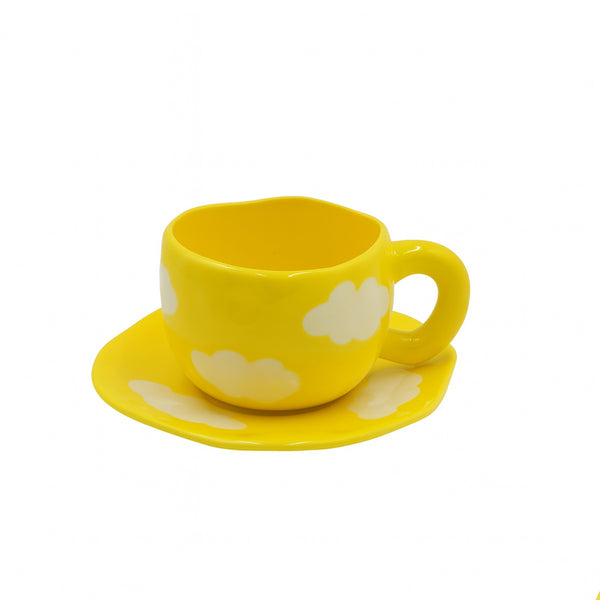 1511-07 Ceramic Mug & Saucer – 300ml – Yellow Cloud Design