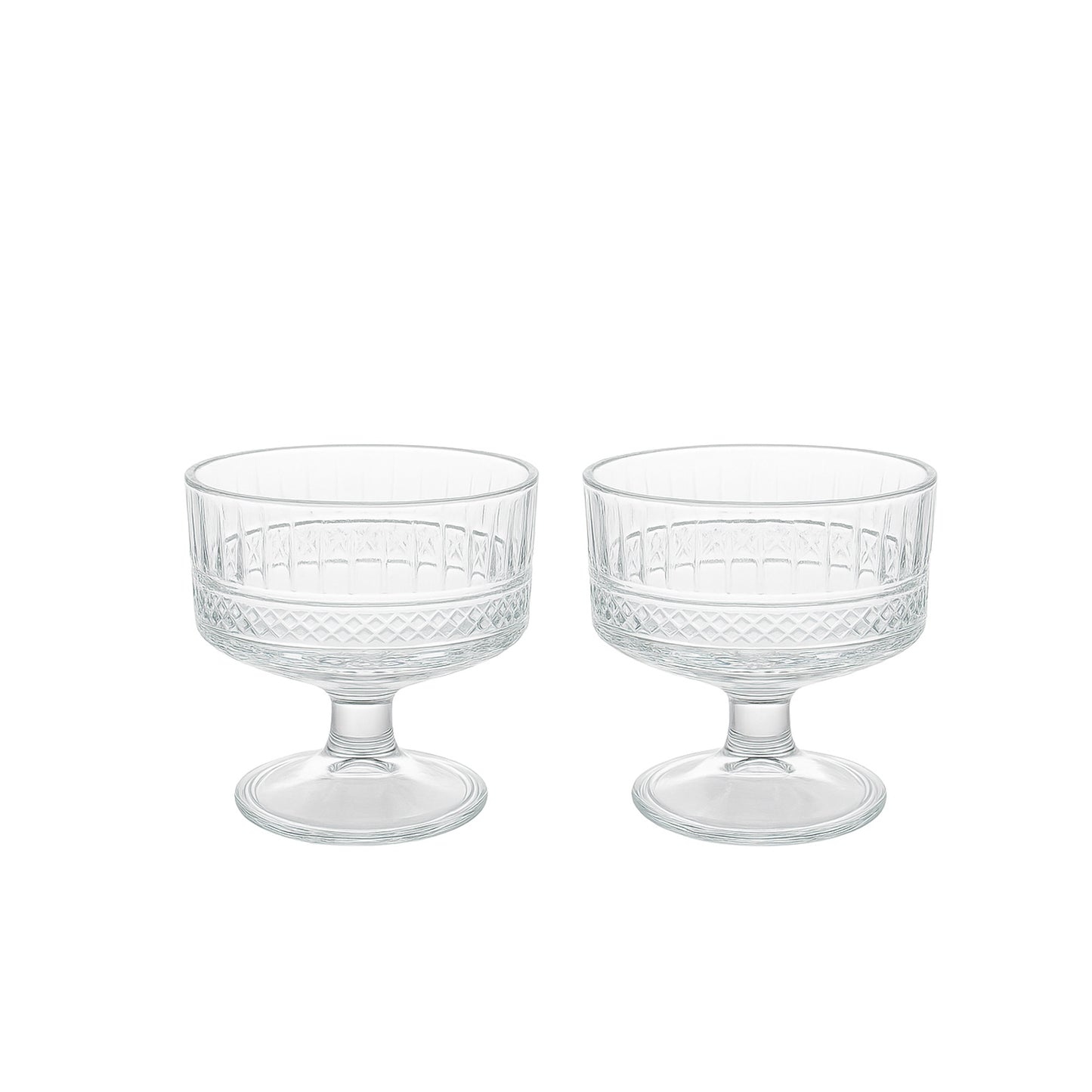 Elysia Ice Cream Cup  Set – 2 Piece – 250cc – Clear Glass with Elegant Diamond Pattern – 51749