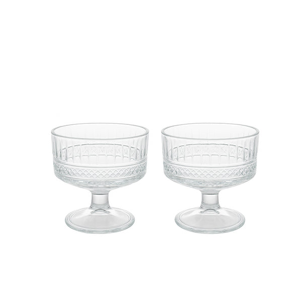 Elysia Ice Cream Cup  Set – 2 Piece – 250cc – Clear Glass with Elegant Diamond Pattern – 51749