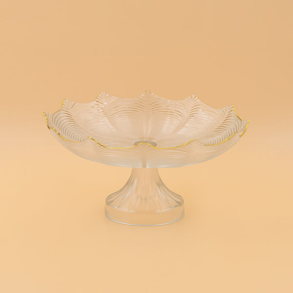 SJ642 – Glass Fruit Bowl with Gold Rim and Scalloped Pedestal Design – 33cm (D)