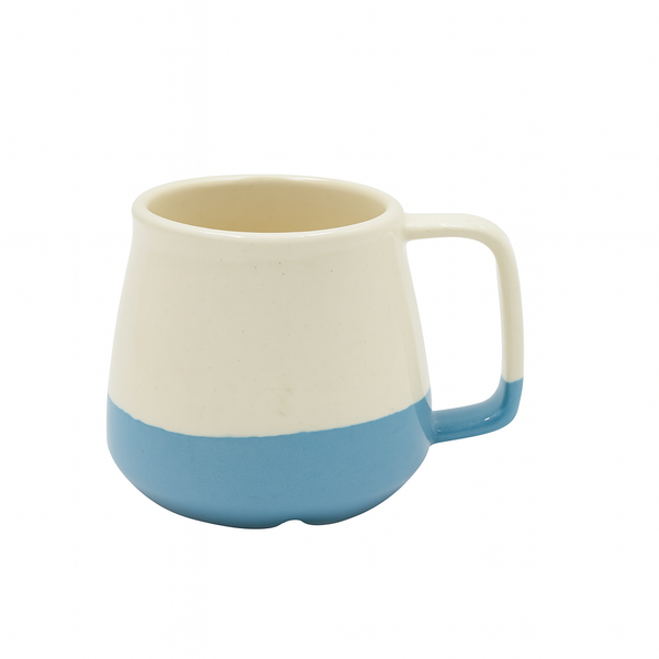 Jordan – Ceramic Cup –  Ivory & Sky Blue with Angular Handle Design