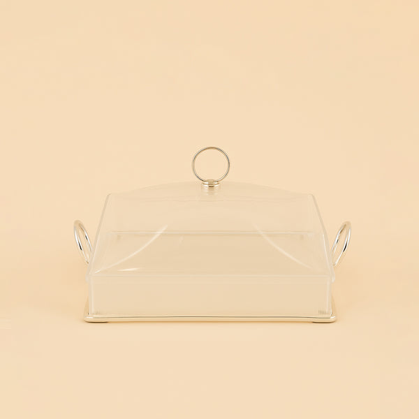 Acrylic Serving Tray with Handle – 27 cm (W) x 27 cm (L) – Silver Finish – CD-7529