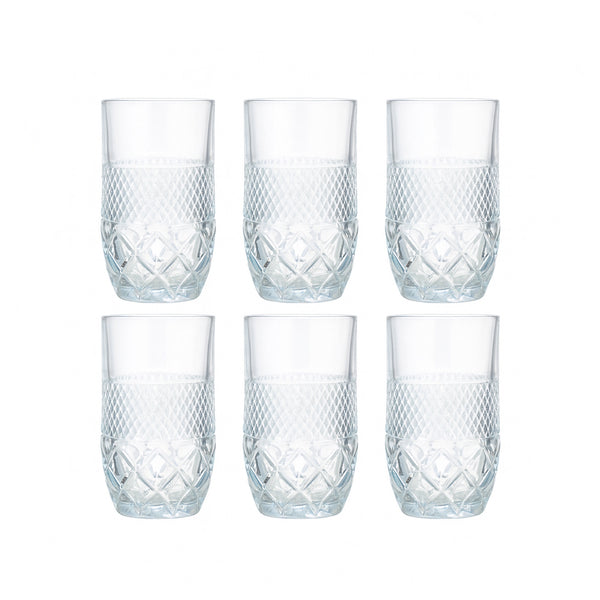 DSKB502-2A Glass Tumbler Set – 6 Pieces – 450ml Diamond-Cut Crystal Clear Drinking Glasses