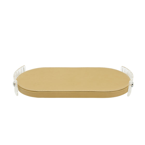 TR0041 – Acrylic Oval Tray with Leather Base – 40×20cm – Beige