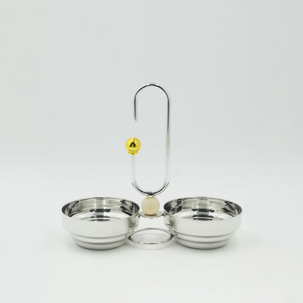 HY784 Candy Bowl Set – 2-Piece with Central Handle – Silver Finish