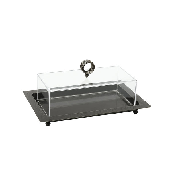 VK1004B – Acrylic Serving Tray with Lid – Black – 15cm (L) x 25cm (W) x 8cm (H)