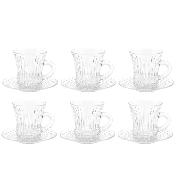 5340226 SOLI42 Milk Cup & Saucer – 12-Piece – Vertical-Cut Crystal-Style Set