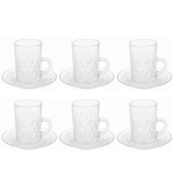 5340142 Tokyo Istekana Cup & Saucer – 12-Piece – Diamond-Cut Crystal-Style Set