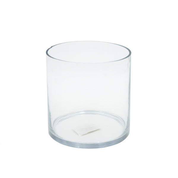 HUD25609 Glass Flower Vase – 12cm (D) x 12cm (H) – Clear Cylindrical Design